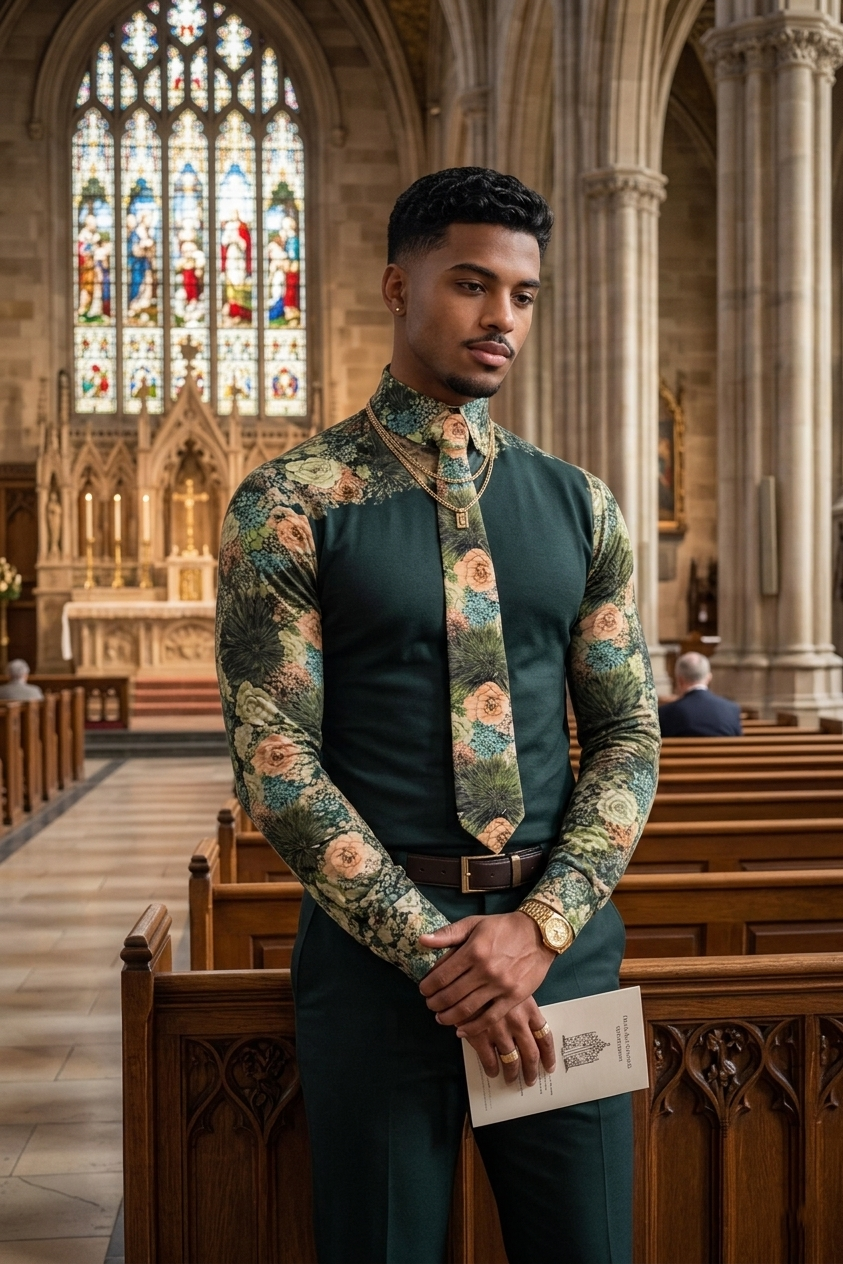 Man solid Green & silk top