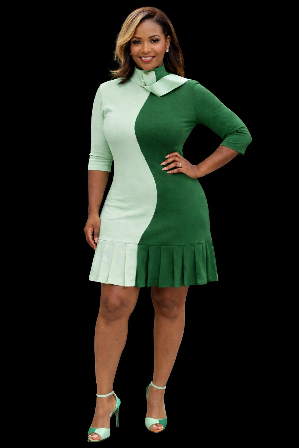 Green & white dress