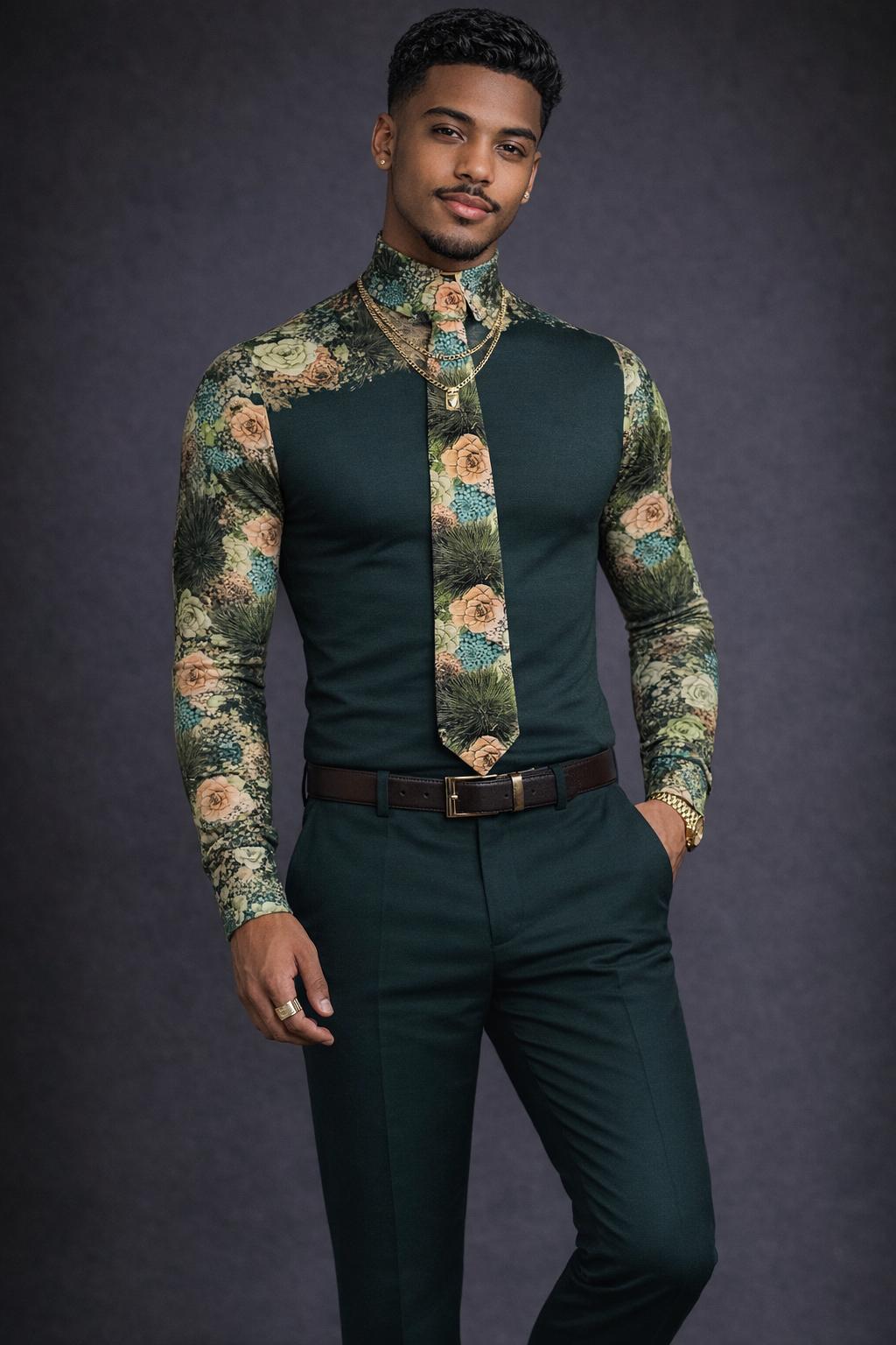 Man solid Green & silk top
