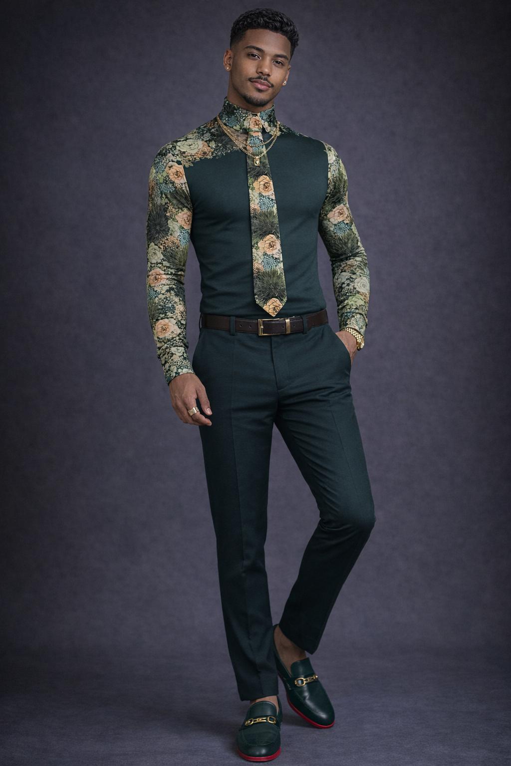 Man solid Green & silk top