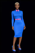 woman Blue long dresses with Tie & belts