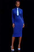 Woman Royal Blue long dresses with Tie & belts